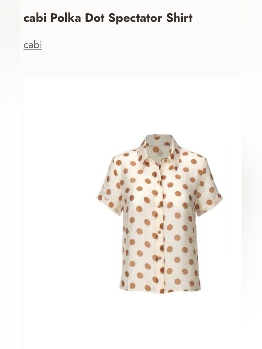CAbi Cream and Brown Polka Dot Short Sleeve Button-Down - Picture 5 of 5